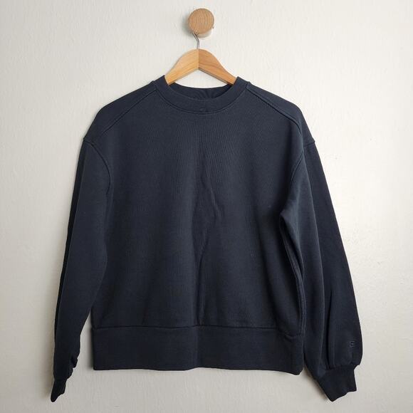 NEW Everlane The Track Organic Cotton Crewneck Sweatshirt Black - Picture 1 of 9